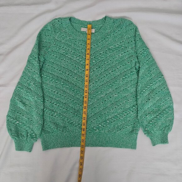 LOFT Bobble Pointelle Balloon Sleeve Pullover Knit Sweater Green Size Medium - Picture 8 of 8